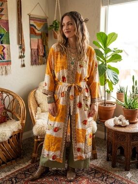 Vibrant 100%silk Patchwork Robe